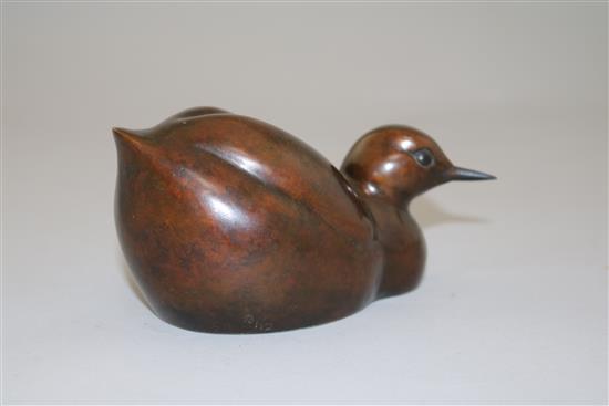 A Simon Gudgeon bronze model Little Grebe, L.5.5in.